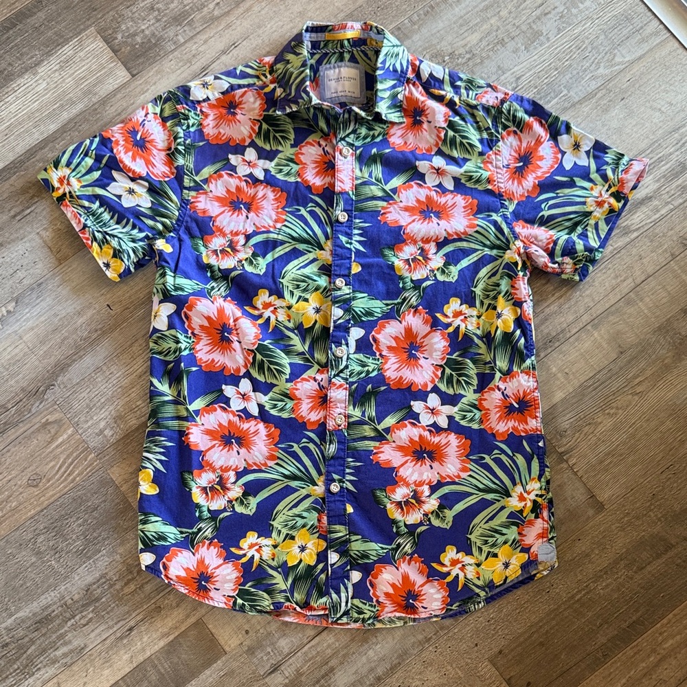 Denim & Flower Men's Navy Floral Short-Sleeve Button-Up Shirt size S